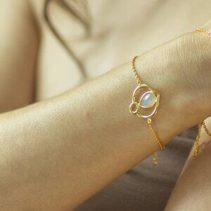 925 Sterling Silver 18K Gold Plated White Chalcedony Bracelet - Gift for Her